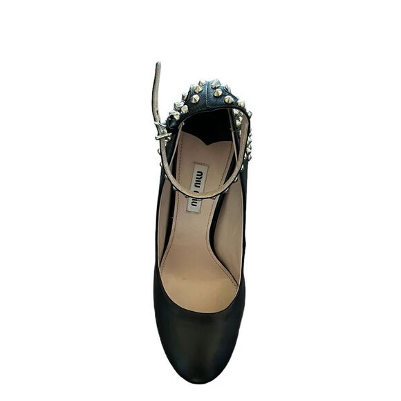 Miu Miu Leather Metal Studs High Heel Pumps Shoes IT 38; Black - Picture 5 of 7
